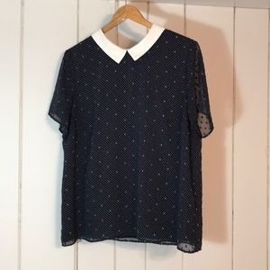 Ann Taylor size XL blouse, navy with collar